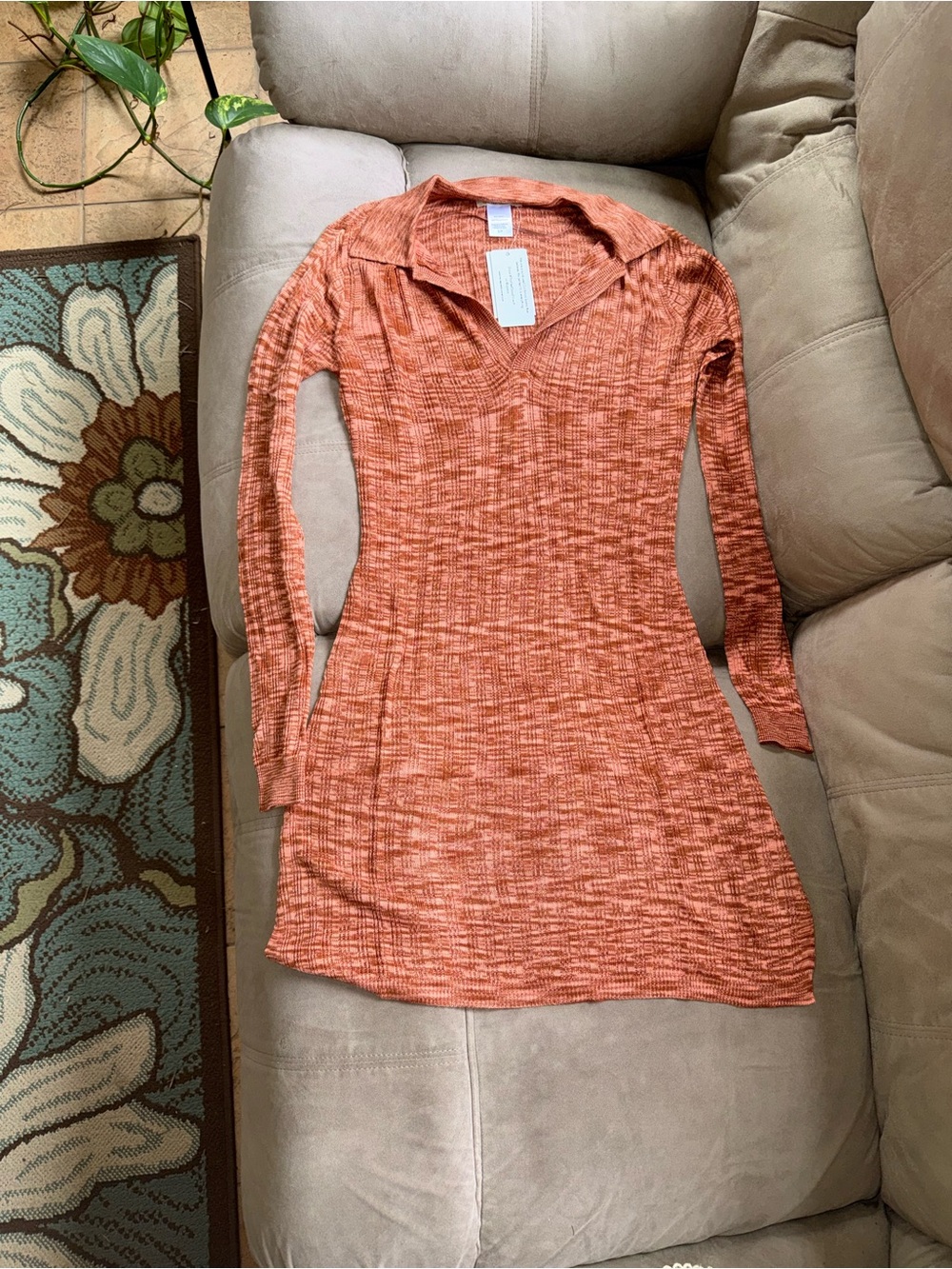 l*space Rust Lightweight Knit Longsleeve Polo Dress- NWT
